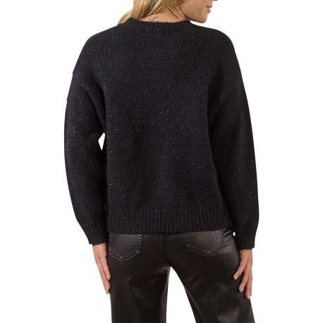 Pull noir avec des grosses fleurs à coupe droite et à col rond - Image 2