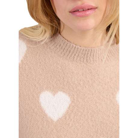 Pull beige à motifs coeurs avec une coupe droite et un col rond - Image 6