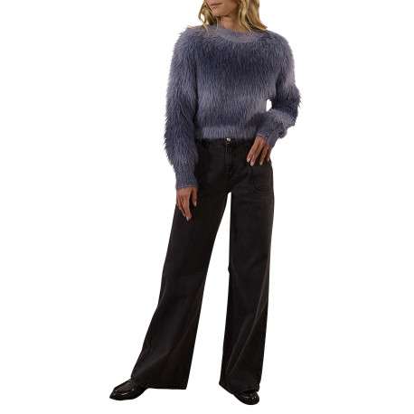 Pull dégradé bleu et gris avec une coupe courte et un col rond - Image 3