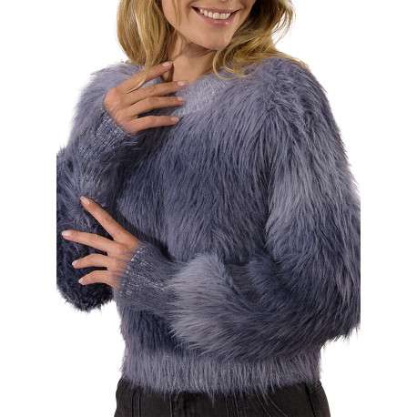 Pull dégradé bleu et gris avec une coupe courte et un col rond - Image 4
