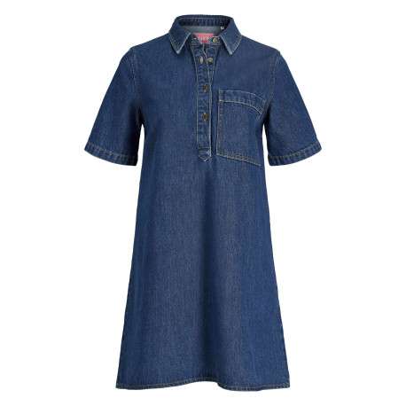 Robe courte Amara en coton bleue pourvue d'un col chemise boutonné