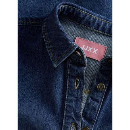 Robe courte Amara en coton bleue pourvue d'un col chemise boutonné - Image 3