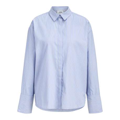 Chemisier bleu à rayures coupe droite pourvu d'un col chemise