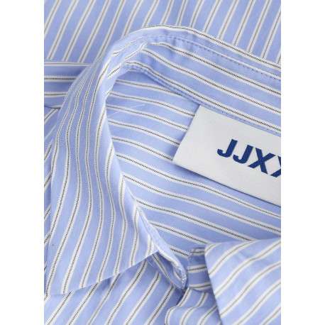 Chemisier bleu à rayures coupe droite pourvu d'un col chemise - Image 3