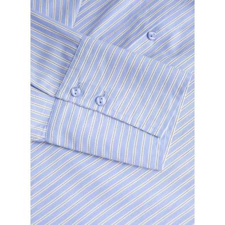 Chemisier bleu à rayures coupe droite pourvu d'un col chemise - Image 4
