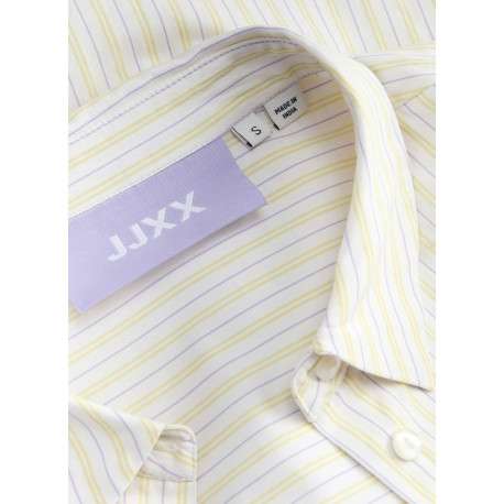 Chemisier jaune à rayures coupe droite pourvu d'un col chemise - Image 4