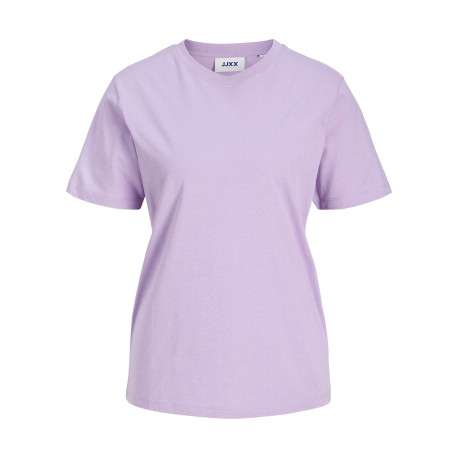 T-shirt en coton biologique violet pourvu d'un col rond et de manches courtes