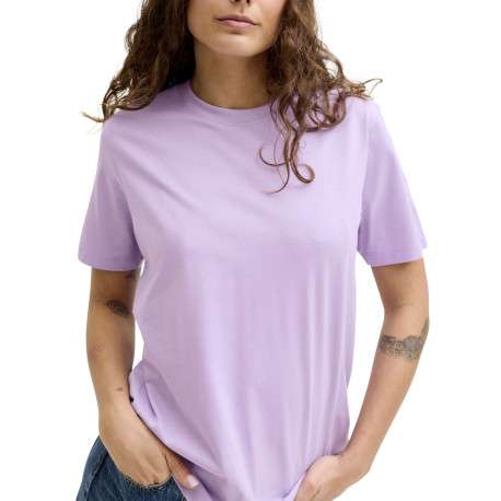 T-shirt en coton biologique violet pourvu d'un col rond et de manches courtes - Image 4