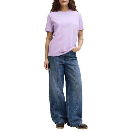 T-shirt en coton biologique violet pourvu d'un col rond et de manches courtes - Image 5