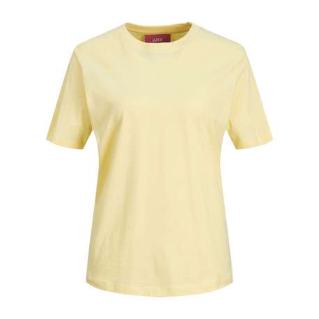 T-shirt en coton biologique jaune pourvu d'un col rond et de manches courtes