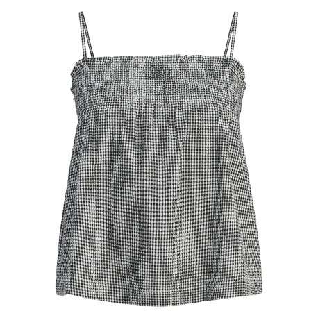 Top en coton noir pourvu d'un motif à carreaux et d'un décolleté bustier