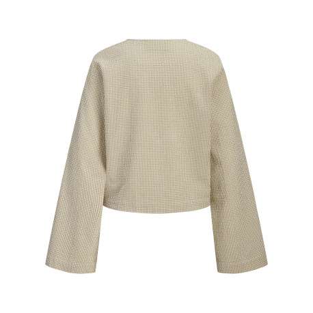 Chemisier en coton beige pourvu d'un motif à carreaux et de manches longues - Image 2
