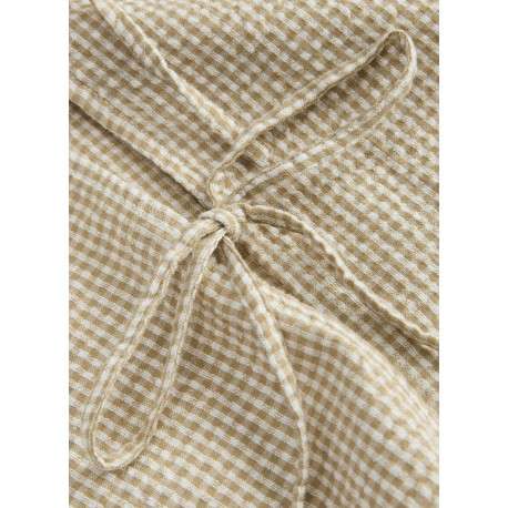 Chemisier en coton beige pourvu d'un motif à carreaux et de manches longues - Image 3
