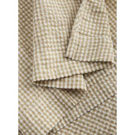 Chemisier en coton beige pourvu d'un motif à carreaux et de manches longues - Image 4
