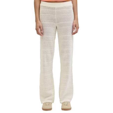 Pantalon en coton blanc uni en maille ajourée pourvu d'un coupe droite - Image 2