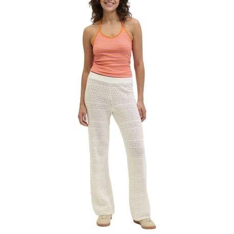 Pantalon en coton blanc uni en maille ajourée pourvu d'un coupe droite - Image 5