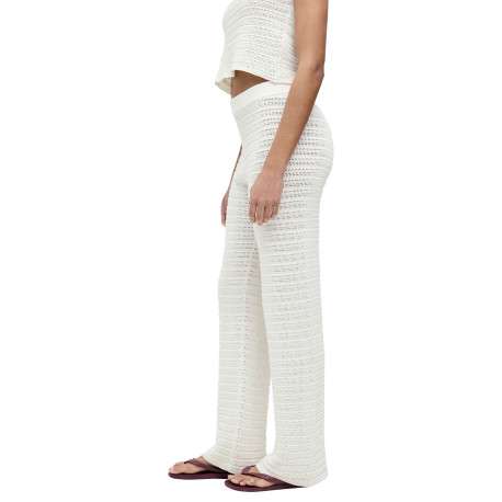 Pantalon en coton blanc uni en maille ajourée pourvu d'un coupe droite - Image 6