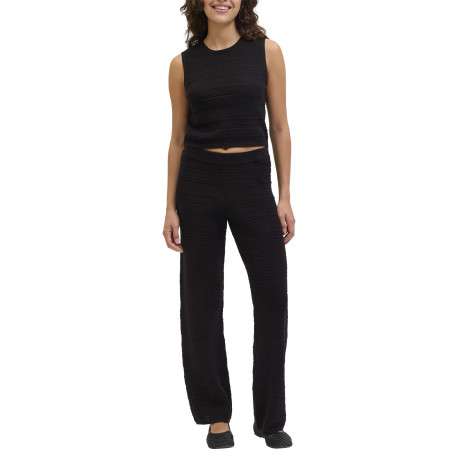 Pantalon en coton noir uni en maille ajourée pourvu d'un coupe droite - Image 4