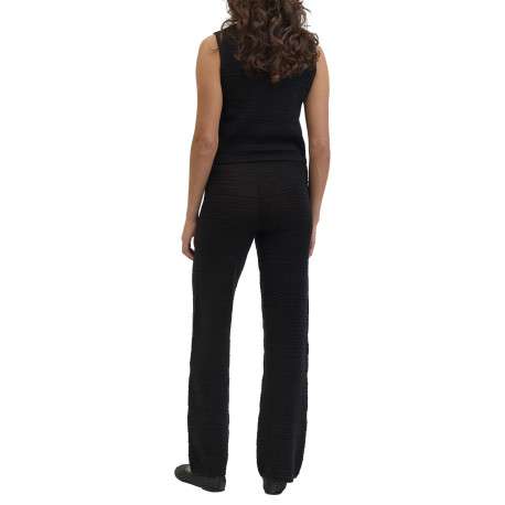 Pantalon en coton noir uni en maille ajourée pourvu d'un coupe droite - Image 5