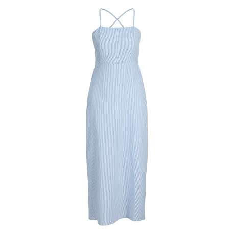 Robe longue bleue sans manche ornée d'un motif à rayures et de fines bretelles