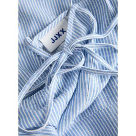 Robe longue bleue sans manche ornée d'un motif à rayures et de fines bretelles - Image 4
