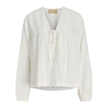 Blouse en coton biologique blanche pourvue d'un col v et de manches longues