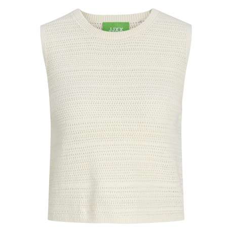 Top en coton blanc sans manche en maille ajourée pourvu d'un coupe droite