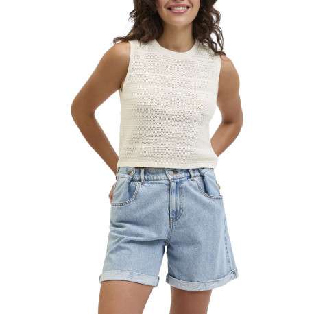 Top en coton blanc sans manche en maille ajourée pourvu d'un coupe droite - Image 4