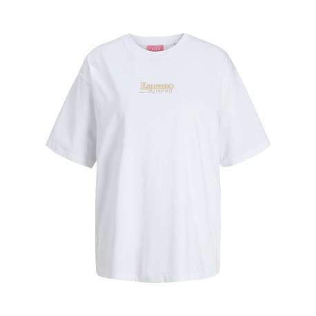 T-shirt en coton blanc à motifs imprimés pourvu d'une coupe droite