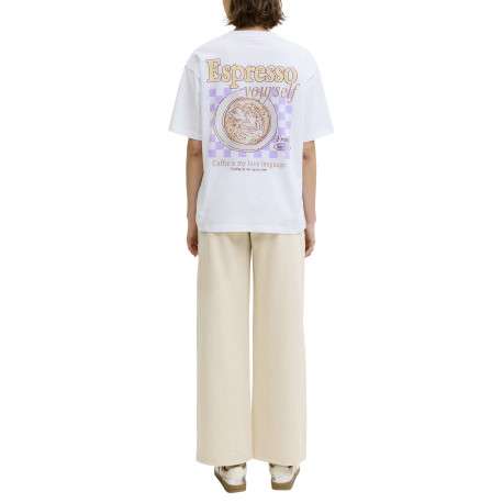 T-shirt en coton blanc à motifs imprimés pourvu d'une coupe droite - Image 5
