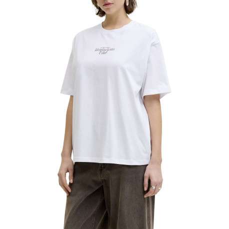 T-shirt en coton blanc à motifs imprimés pourvu d'une coupe droite - Image 4