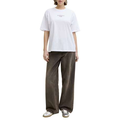 T-shirt en coton blanc à motifs imprimés pourvu d'une coupe droite - Image 6