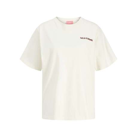 T-shirt en coton blanc à motifs imprimés pourvu d'une coupe droite