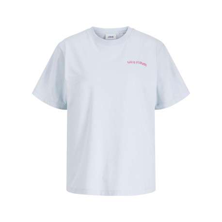 T-shirt en coton bleu à motifs imprimés pourvu d'une coupe droite