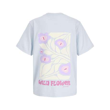 T-shirt en coton bleu à motifs imprimés pourvu d'une coupe droite - Image 2