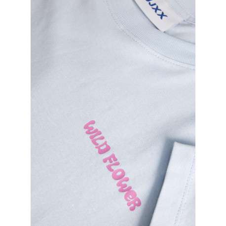 T-shirt en coton bleu à motifs imprimés pourvu d'une coupe droite - Image 3