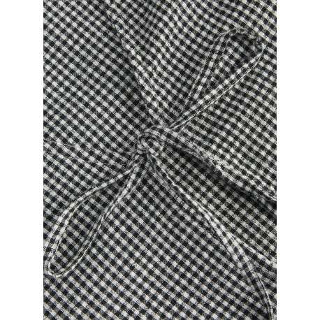 Chemisier en coton noir pourvu d'un motif à carreaux et de manches longues - Image 4