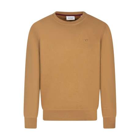 Sweat en coton camel uni avec une coupe droite et un col rond