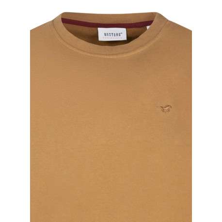 Sweat en coton camel uni avec une coupe droite et un col rond - Image 3