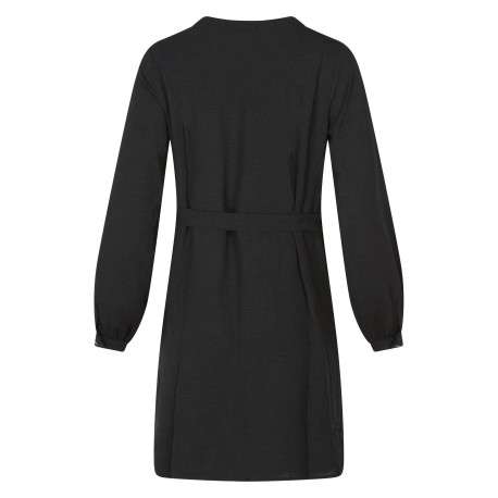 Robe courte noire unie avec une coupe fluide et un col tunisien avec boutons - Image 2