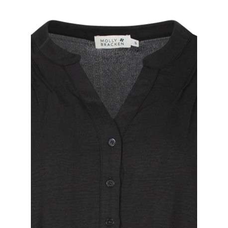 Robe courte noire unie avec une coupe fluide et un col tunisien avec boutons - Image 3