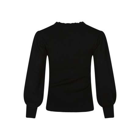 Pull noir uni avec une coupe près du corps et des manches longues - Image 2