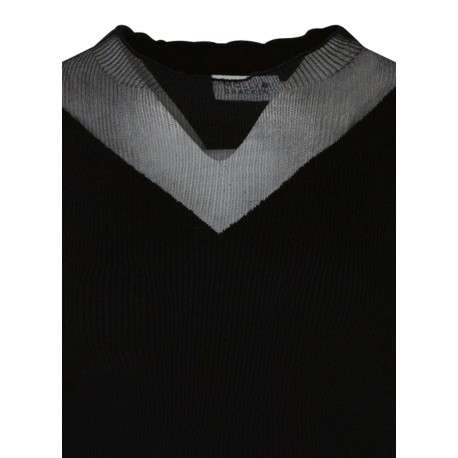 Pull noir uni avec une coupe près du corps et des manches longues - Image 3