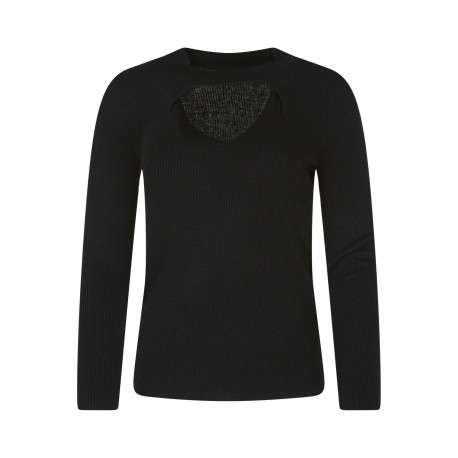 Pull noir uni avec une coupe près du corps et une ouverture sous le col