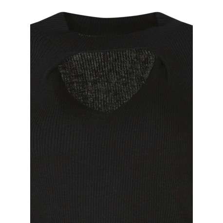 Pull noir uni avec une coupe près du corps et une ouverture sous le col - Image 3