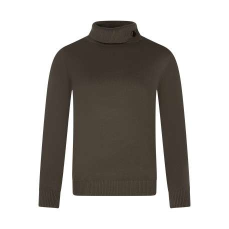 Pull kaki uni avec une coupe près du corps et un col roulé bord côtes