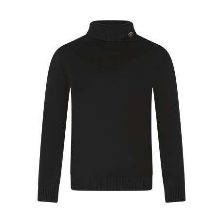 Pull noir uni avec une coupe près du corps et un col roulé bord côtes