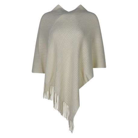 Poncho écru uni avec une coupe ample sans manches et un col en v