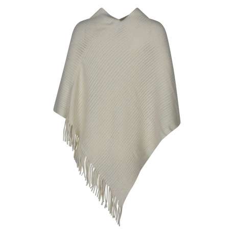 Poncho écru uni avec une coupe ample sans manches et un col en v - Image 2