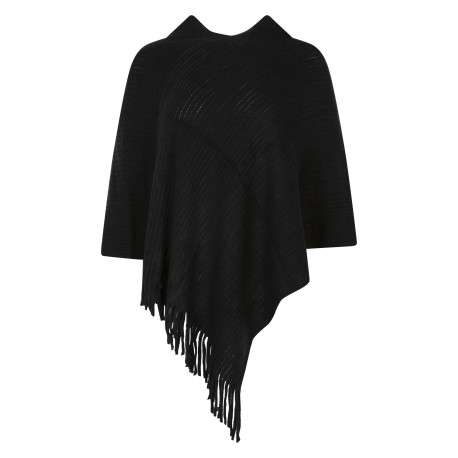 Poncho noir uni avec une coupe ample sans manches et un col en v